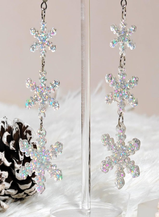 Nylry Christmas Earrings for Women Dangling Acrylic Holiday Earrings Snowflake Earring Cute Christmas Vacation Ornaments Stocking Stuffers Xmas Party Decorations Favors Xmas Gifts for Women-Silver - Image 5